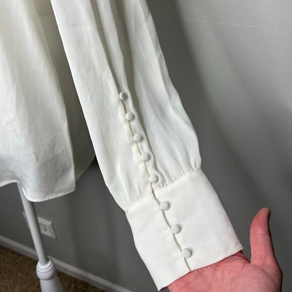 NWT Express Women's White Long Sleeve Blouse Size Medium Button Sleeve Sheer - Picture 6 of 10